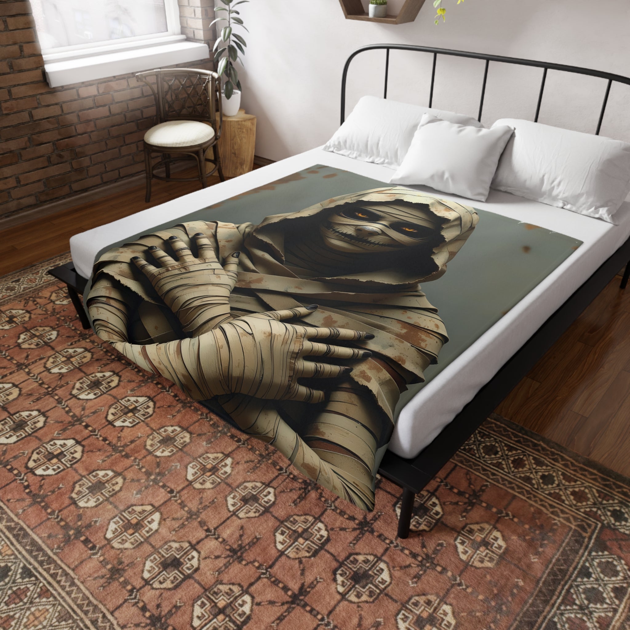 Mummy Graphic Plush Fleece Blanket | Cozy Throw, Unique Home Decor, Gift for Birthdays, Cuddly Comfort, Halloween decor