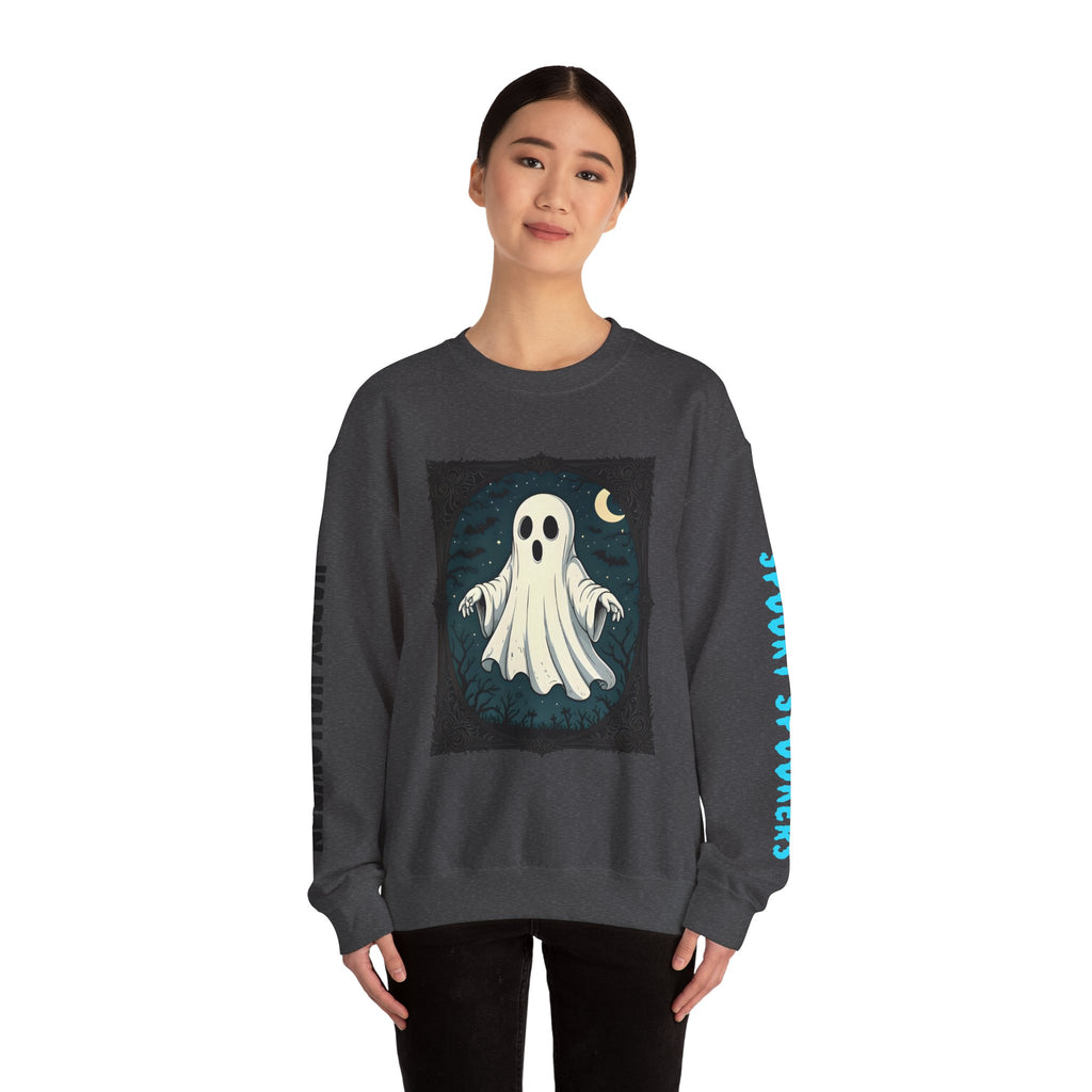 Spooky Ghost Crewneck Sweatshirt, Cozy Fall Apparel, Halloween Gift, Unisex Sweater, Spooky Season Wear, ghost
