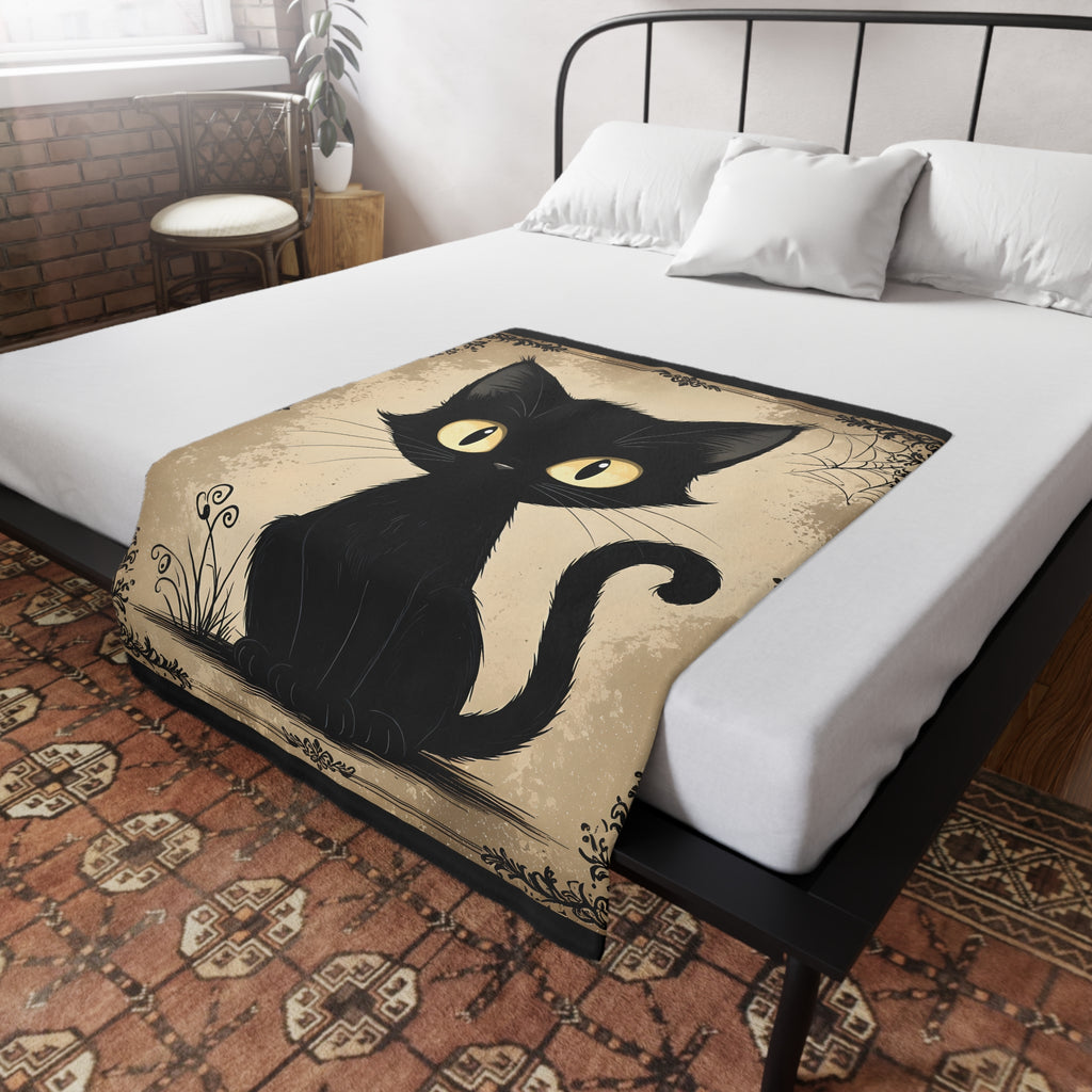 Black Cat Graphic Plush Fleece Blanket | Cozy Throw, Unique Home Decor, Gift for Birthdays, Cuddly Comfort, Halloween decor