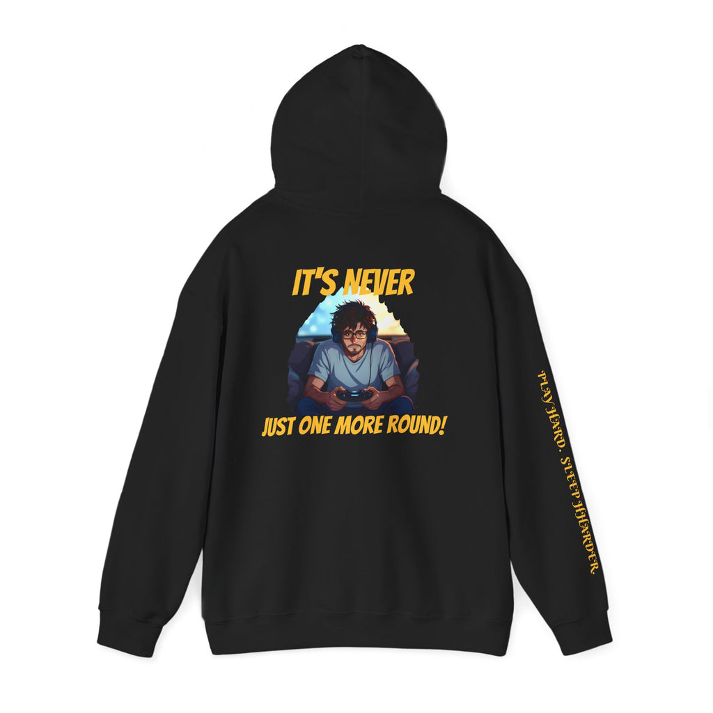 Gamer Hoodie - Tired Gamer Swearing 'One More Round'