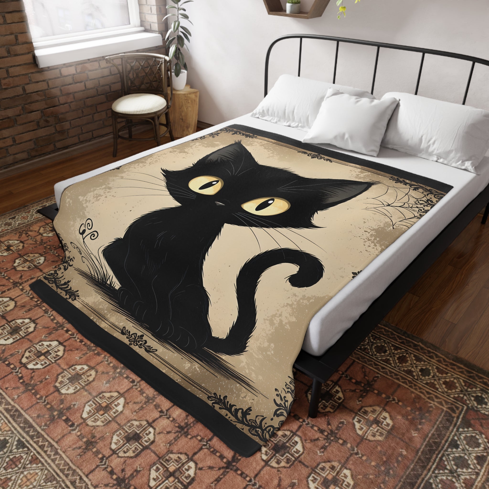 Black Cat Graphic Plush Fleece Blanket | Cozy Throw, Unique Home Decor, Gift for Birthdays, Cuddly Comfort, Halloween decor