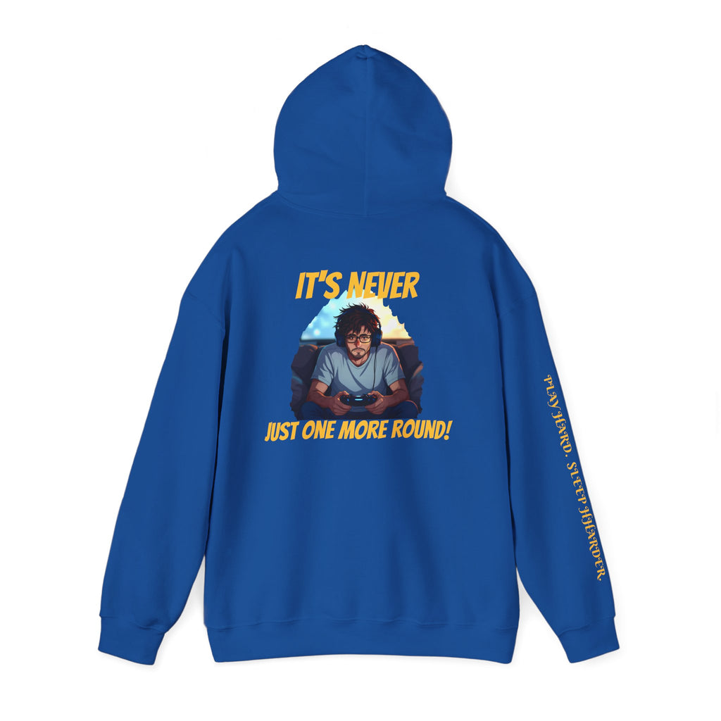 Gamer Hoodie - Tired Gamer Swearing 'One More Round'